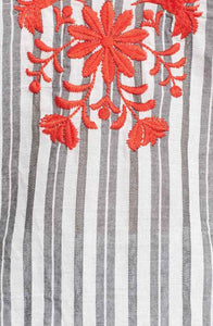 Kate Spade Top Womens Medium Gray V-Neck Striped Embroidered Cotton Peplum