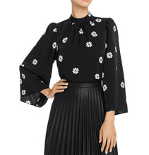 Load image into Gallery viewer, Kate Spade Blouse Womens Extra Large Black Mock Neck Floral Puff Bell Sleeve Top