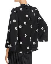 Load image into Gallery viewer, Kate Spade Blouse Womens Extra Large Black Mock Neck Floral Puff Bell Sleeve Top