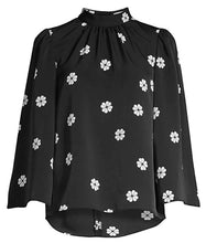 Load image into Gallery viewer, Kate Spade Blouse Womens Extra Large Black Mock Neck Floral Puff Bell Sleeve Top