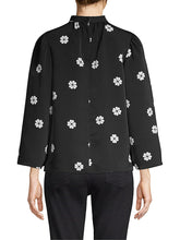 Load image into Gallery viewer, Kate Spade Blouse Womens Extra Large Black Mock Neck Floral Puff Bell Sleeve Top