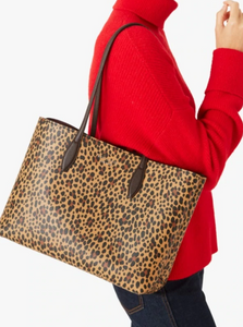 Kate Spade Tote Womens Large Brown Leopard All Day Structured Tote w Wristlet