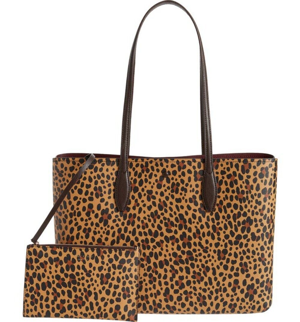 Kate Spade Tote Womens Large Brown Leopard All Day Structured Tote w Wristlet