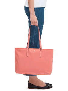 Kate Spade Tote Womens Large Pink Taylor Nylon Shoulder Bag Leather Top Zip