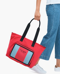 Kate Spade Tote Womens Red Large Nylon Packable Travel Shoulder Bag Journey