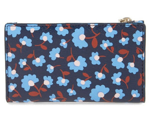 Kate Spade Wallet Women Blue Small Bifold ID Floral Vegan Leather, Spencer