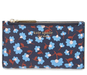 Kate Spade Wallet Women Blue Small Bifold ID Floral Vegan Leather, Spencer