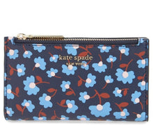 Load image into Gallery viewer, Kate Spade Wallet Women Blue Small Bifold ID Floral Vegan Leather Floral, Spencer
