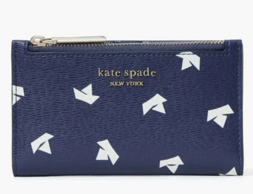 Kate Spade Wallet Womens Bifold ID Spencer Boats Slim Blue Vegan Leather, Box