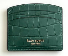 Load image into Gallery viewer, Kate Spade Wallet Womens Green Leather Spencer Card Case Croc Embossed Slim