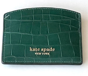 Kate Spade Wallet Womens Green Leather Spencer Card Case Croc Embossed Slim