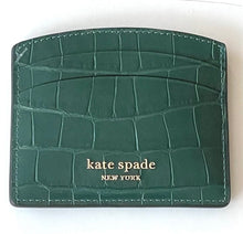 Load image into Gallery viewer, Kate Spade Wallet Womens Green Leather Spencer Card Case Croc Embossed Slim