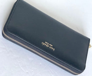 Kate Spade Wallet Womens Large Black Leather Accordian Spencer Zip-Around