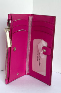 Kate Spade Wallet Womens Pink Bifold ID Leather Spencer Croc Embossed Slim Snap