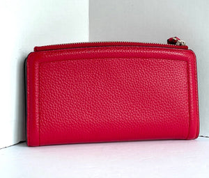 Kate Spade Wallet Womens Red Leather Knott Bifold Slim Zip Pocket Snap Billfold