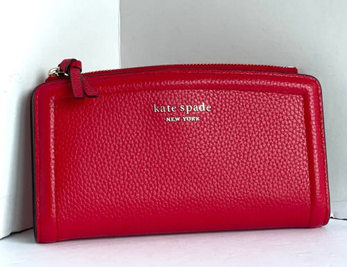 Kate Spade Wallet Womens Red Leather Knott Bifold Slim Zip Pocket Snap Billfold