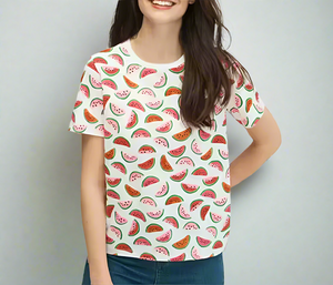 KateSpadeWatermelonCottonTeeWomensMediumCrewNeckWhitePink