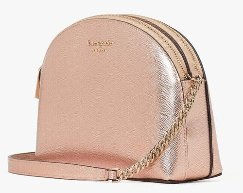 Kate Spade Crossbody Womens Rose Gold Leather Dome Spencer Double Zip Shoulder Bag