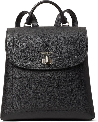 Kate Spade Essential Medium Backpack Womens Black Turnlock Flap Leather Bag