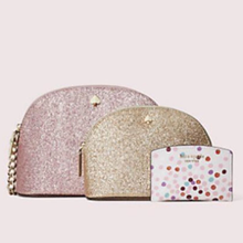 Load image into Gallery viewer, Kate Spade Crossbody Womens Rose Gold Trio Glitter Makeup Pouch, Card Case