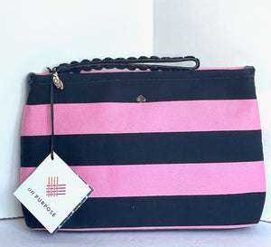 Kate Spade Wristlet Clutch On Purpose Pink Striped Large Canvas Zip Bag