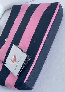Kate Spade Wristlet Clutch On Purpose Pink Striped Large Canvas Zip Bag