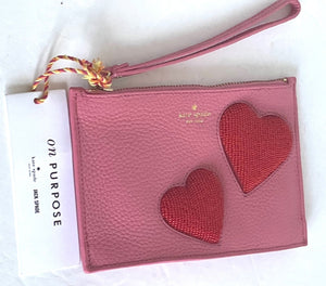Kate Spade Wristlet Clutch Womens Small Pink On Purpose Leather Hearts Pouch