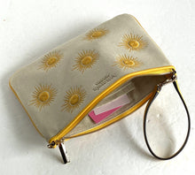 Load image into Gallery viewer, Kate Spade Wristlet Sunkiss Embroidered Medium Canvas Yellow Sun Pouch Bag