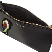 Load image into Gallery viewer, Kate Spade Wristlet Womens Small Black Leather Beaded Parrot Flock Party Zip