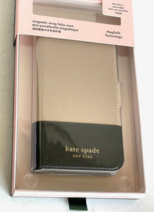 Kate Spade iPhone 13 Beige Leather Folio Case Magnetic Wrap Protective Spencer