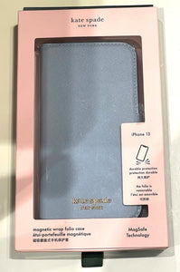 Kate Spade iPhone 13 Blue Leather Folio Case Wrap Protective Morgan