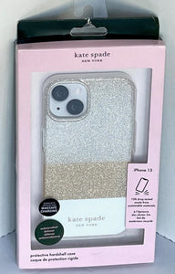 Kate Spade iPhone 13 Case Gold Silver Glitter Block Protective Bumper 6.1in