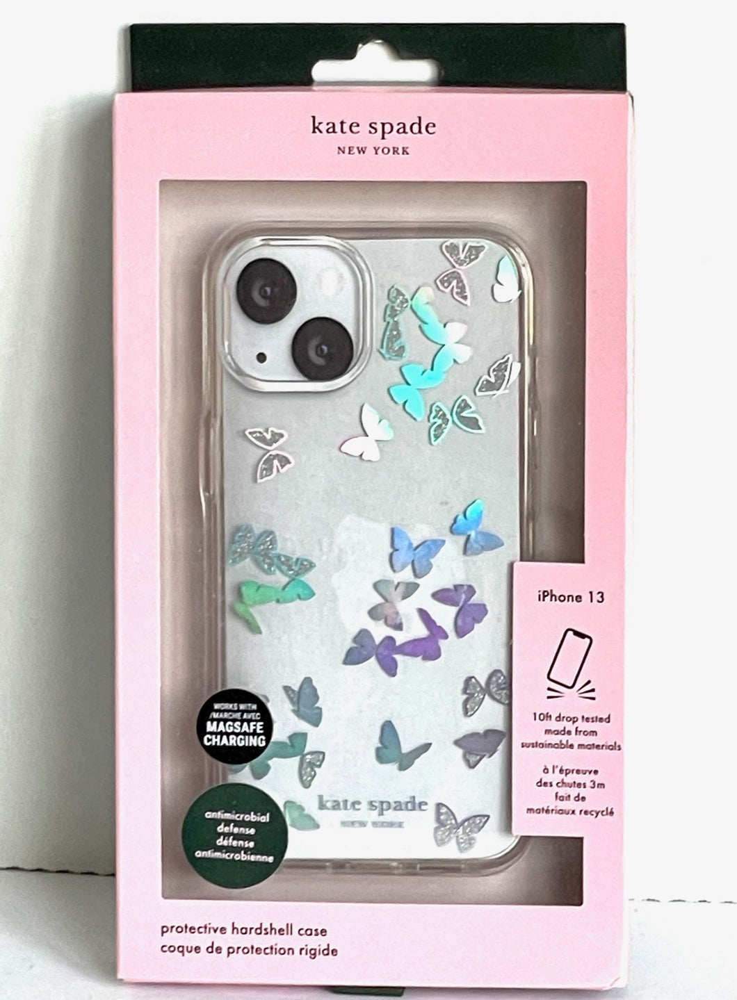 Kate Spade iPhone 13 Case Clear Butterfly Protective Hardshell Bumper 6.1in