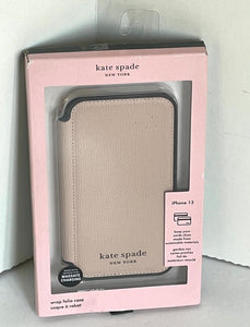 Kate Spade iPhone 13  Folio Beige Case Magnetic Wrap Protective Vegan Leather