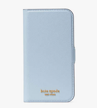 Load image into Gallery viewer, Kate Spade iPhone 13 PRO Blue Leather Folio Case  Wrap Protective Morgan