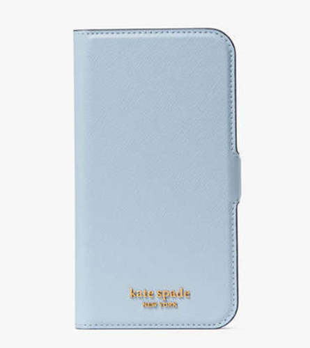 Kate Spade iPhone 13  Blue Leather Folio Case  Wrap Protective Morgan