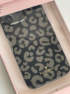 Kate Spade iPhone 13 PRO Case Black Leopard Glitter Hard Shell Bumper Protect