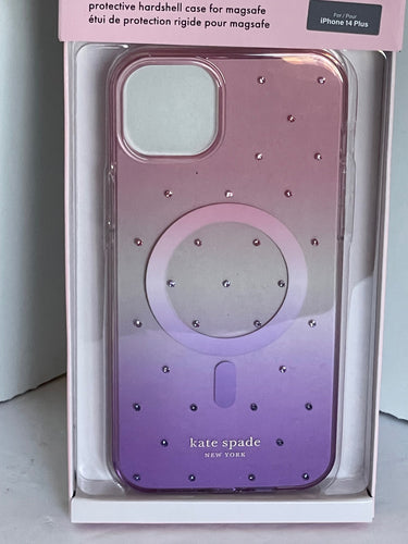 Kate Spade iPhone 14 PLUS Case Pink Ombre Pin Dot Hard Shell Box 6.7in