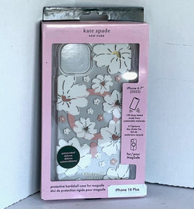Kate Spade iPhone 14 PLUS Case White Classic Peony Floral Hard Shell Box 6.7in