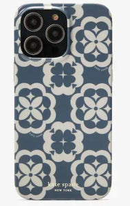 Kate Spade iPhone 14 PRO Case Blue Flower Monogram Protective Bumper 6.1in