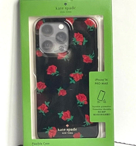 Kate Spade iPhone 14 PRO & MAX Case Ditsy Rose Toss Black Hard Shell Floral