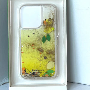 Kate Spade iPhone 14 PRO Case Lemon Drop Liquid Gold Glitter Protect Box Yellow