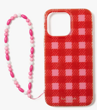 Load image into Gallery viewer, Kate Spade iPhone 14 PRO Case Wristlet Gingham Glitter Sam Icon Red Pink Sparkle