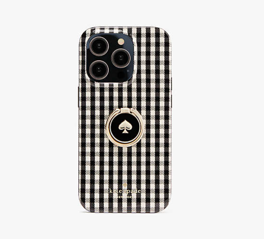 Kate Spade iPhone 14 PRO Jazzy Gingham Ring Stand Black Hard Kate Spade iPhone 14 PRO Jazzy Gingham Ring Stand Black Hard