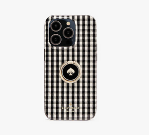 Kate Spade iPhone 14 PRO Jazzy Gingham Ring Stand Black Hard Shell Case Kickstand