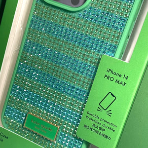 Kate Spade iPhone 14 PRO MAX Case Seaside Striped Sequin Blue Green Glitter