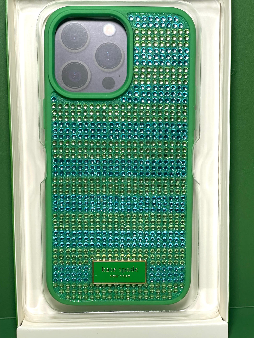 Kate Spade iPhone 14 PRO MAX Case Seaside Striped Sequin Blue Green Glitter