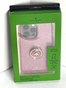 Kate Spade iPhone 14 PRO MAX  Ring Stand Pink Glitter Hard Shell Case Kickstand