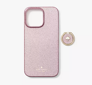Kate Spade iPhone 14 PRO MAX  Ring Stand Pink Glitter Hard Shell Case Kickstand