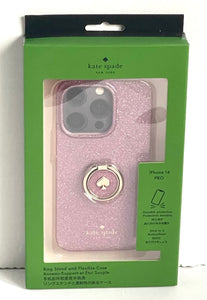 Kate Spade iPhone 14 PRO Ring Stand Pink Glitter Hard Shell Case Kickstand